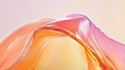 Abstract flowing transparent material in pink and orange tones on light background