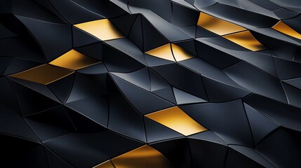 Abstract geometric pattern with dark glossy and golden triangular panels creating a 3D structure