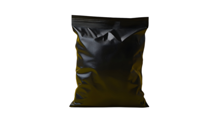 A black matte stand-up pouch, ideal for packaging snacks, coffee, tea, and dry goods with an airtight seal for freshness.
