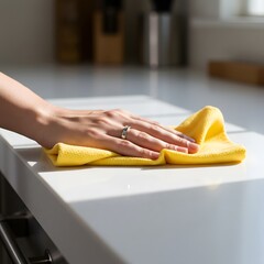 Kitchen Surface Cleaning with Microfiber Cloth