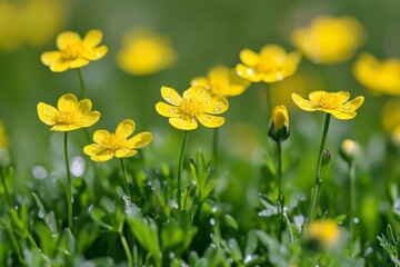 Fototapeta premium Vibrant Yellow Buttercups in a Lush Meadow