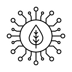 Fototapeta premium Digital Ecosystem Icon – Leaf with Circuit Board Representing the Synergy Between Nature and Technology. Vector Editable Stroke