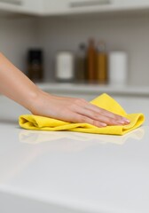 Kitchen Surface Cleaning with Microfiber yellow Cloth
