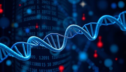 Genetic code visualization with molecular structures and DNA sequencing graphics