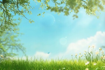 Obraz premium Serene Spring Meadow: A Breathtaking Panorama of Nature's Beauty