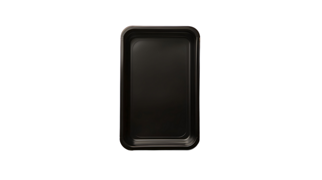 A black rectangular food tray with a deep design, suitable for takeout, meal prep, and food serving.
