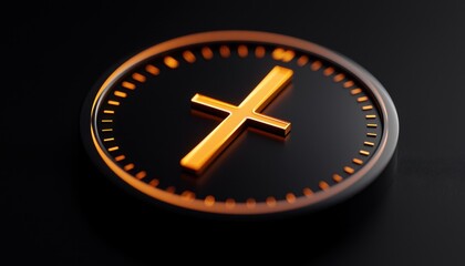 Fototapeta premium Golden cross symbol on a black background representing faith and spirituality.