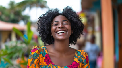 A joyful woman radiating positive energy and happiness, full of vitality and well-being, embodying a vibrant and uplifting scene of pure joy and optimism in everyday life