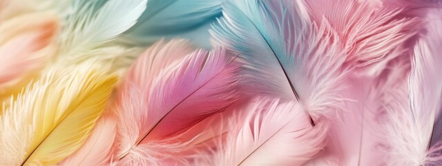 Obraz premium Bird feathers in spring colors display soft textures and delicate hues, creating a serene and uplifting atmosphere perfect for the season