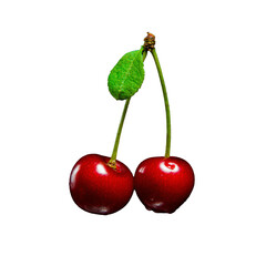 Ripe Red cherry with Leaves with Transparent background | Fresh Fruit Photography
