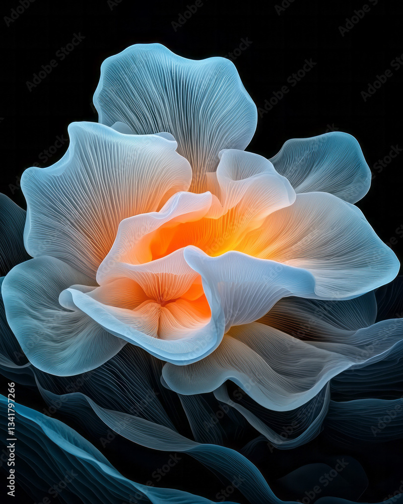 Aufkleber surreal photographic composition of mushroom textures illuminated softly, creating abstract organic