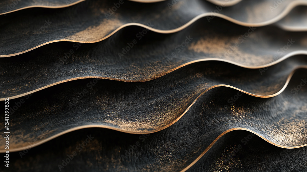 Poster a textured dark surface with layered, wave-like patterns creating a dramatic and organic effect, ide