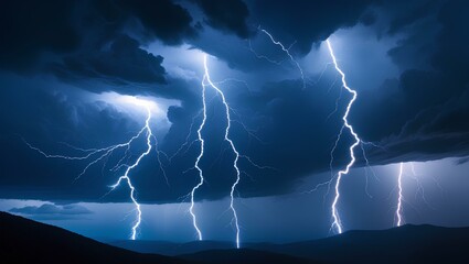 Force of Nature: Intense Lightning Bolts Illuminating a Threatening Night Sky During a Thunderstorm.