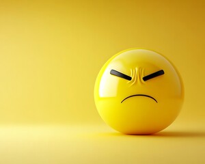 Fototapeta premium Angry emoji on yellow backdrop for emotional online content