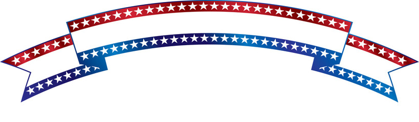 Fototapeta premium Patriotic Ribbon in red white and blue metallic gradient colors.with blank space for your own title. American themed banner with stars and stripes