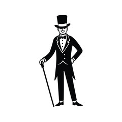 Silhouette vector art illustration of a gentleman with a monocle and bow tie.eps