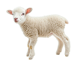 Fototapeta premium Adorable Baby Lamb with Fluffy White Wool and Innocent Expression ,PNG file isolated on transparent background ,cut out, clipping path, close up, high quality 