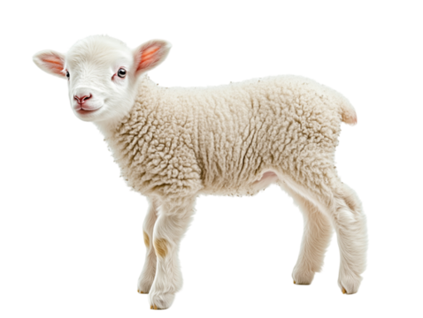Adorable Baby Lamb with Fluffy White Wool and Innocent Expression ,PNG file isolated on transparent background ,cut out, clipping path, close up, high quality
