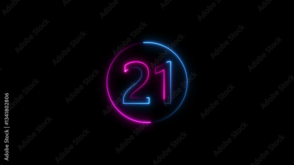 Poster abstract neon countdown 21 number text background illustration.