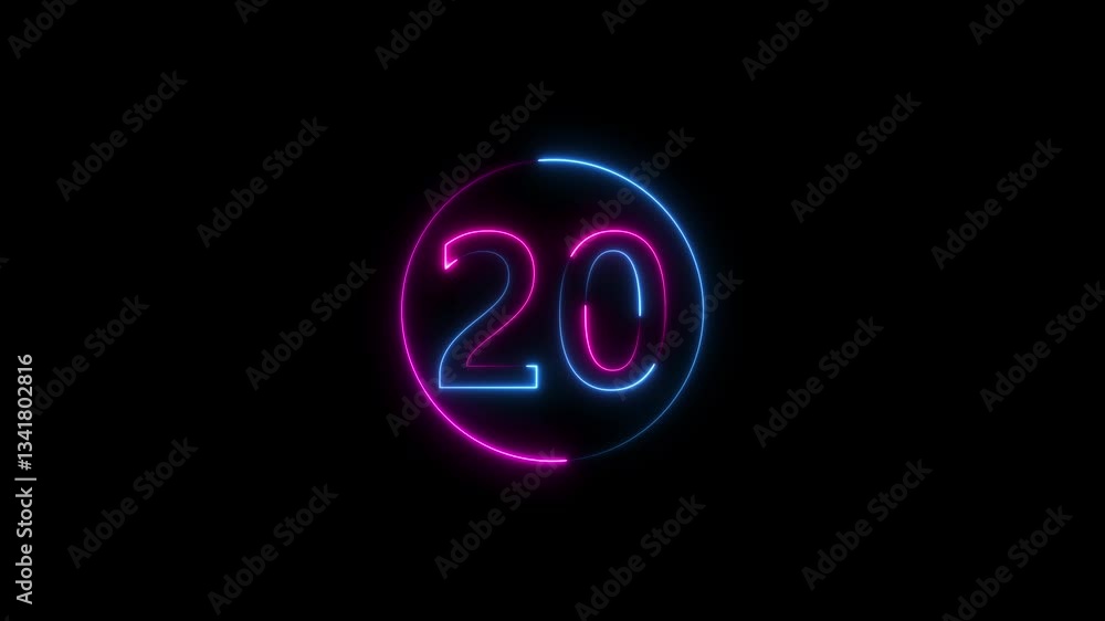 Poster abstract neon countdown 20 number text background illustration.