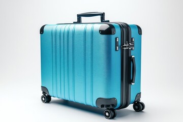 Light Blue Suitcase Against White Background