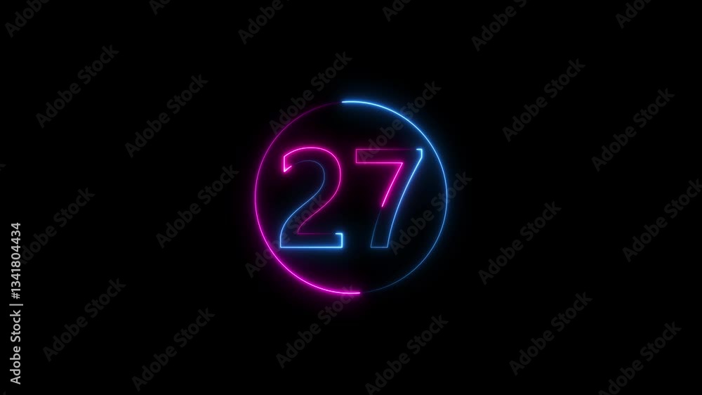 Poster abstract glowing neon text 27 number countdown icon.neon number 27 with alpha channel,