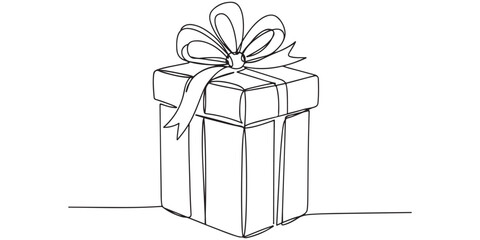 Hand drawn gift box continuous one line icon simple contour line drawing serves as a clean and modern symbol, perfect for representing gifts, celebrations, or special occasions. 