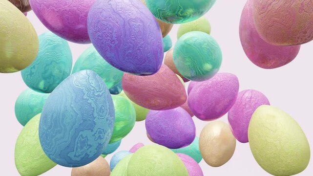 Bright Easter Eggs Are Flying Merrily On A Light Background In 4K 3D Three-Dimensional Animation Stock Video
