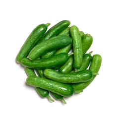 top view flat lay pile of Dutch holland green cucumber isolated on white background