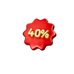 Percent tag 40%. Sale banner decoration. 3d render.