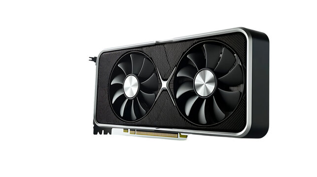 A modern computer graphics card with dual cooling fans