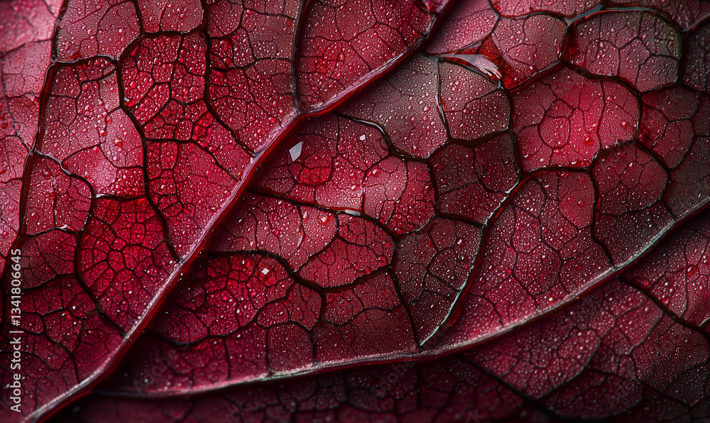 Aufkleber close-up of a textured leaf with droplets, illuminated by warm, colorful light, creating an abstract