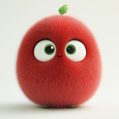 Adorable fluffy red creature with big green eyes in 3D style