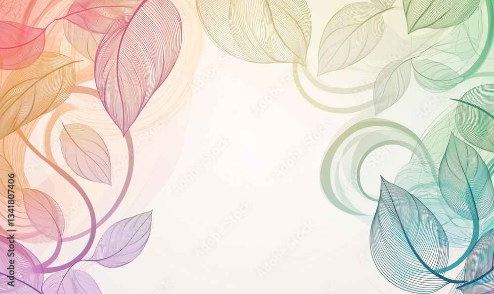 Poster abstract illustration featuring intricately sketched leaves with swirling lines, creating a harmonio