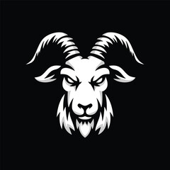 Black and white illustration of a mountain goat head with big horns, Black And White Goat Head Silhouette vector