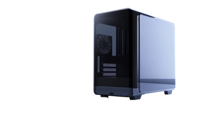 Modern computer tower with translucent side panel is shown