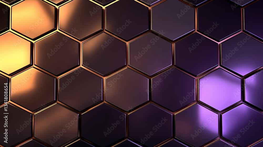 Poster abstract hexagonal pattern with gradient color. hexagon tiles in metallic bronze and purple hues cre
