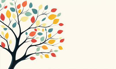 Obraz premium Stylized tree with colorful leaves on a light background, representing nature and seasonal change.