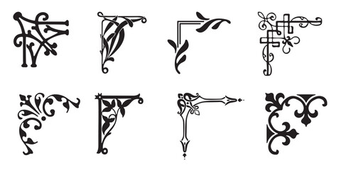 Corner vector icon set. Frame illustration sign collection. Vintage style. Isolated on white background.