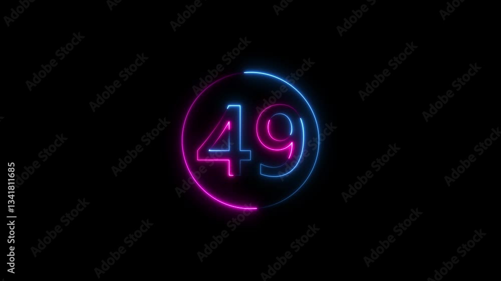 Poster neon text 49 number countdown icon background 4k animation .neon number 49 with alpha channel, 49 br