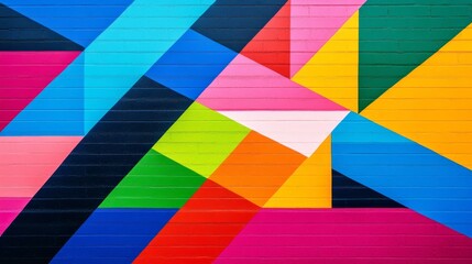 Vibrant geometric mural showcasing colorful patterns on a city wall, enhancing urban aesthetics