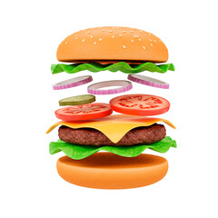 3d illustration of a falling delicious burger