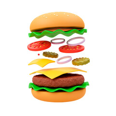 3d illustration of a falling burger