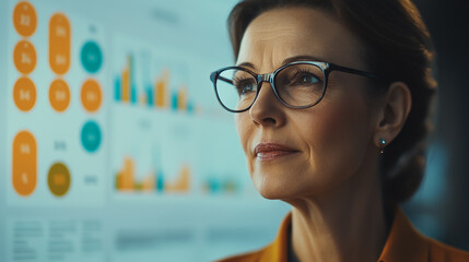 Professional business woman working on a project together in the office Using economic growth charts and network connections to accompany the data. in Innovation analyzing future trends