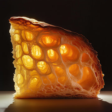 Croissant, cross section backlit by honeycomb grid