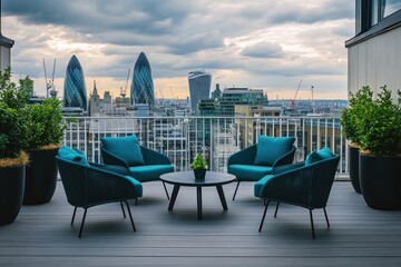 Naklejka premium London Rooftop Terrace Meeting Area overlooking Cityscape