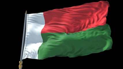 Madagascar Flag on a flagpole Waving on Transparent Alpha Background
