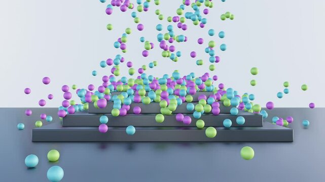 Bright Colorful Balls are Funny Falling on a Dark Platform in 4K 3D / Three-Dimensional Animation Stock Video 