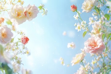 Fototapeta premium 美しい花々が咲く青空の下での春の訪れを感じる瞬間