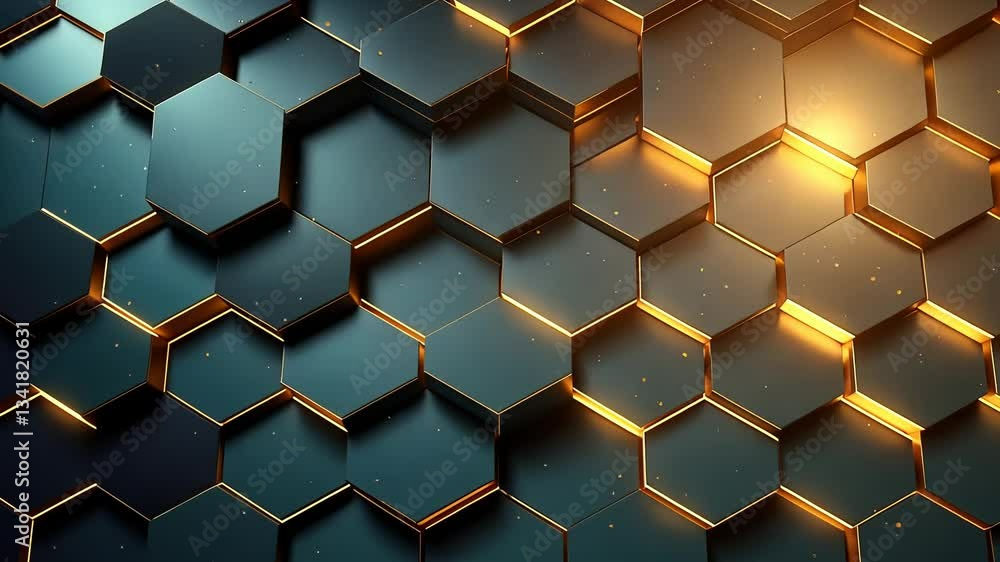 Poster abstract hexagonal pattern with golden highlights